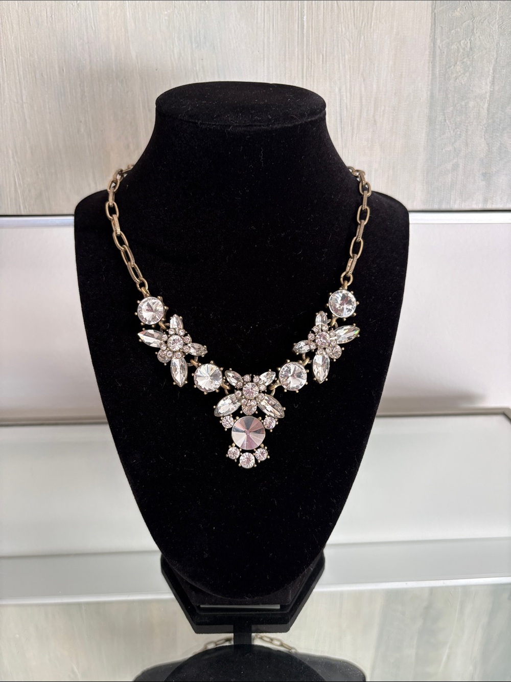 Y2K J. Crew Crystal Statement Necklace in Clear/Silver